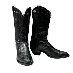 Tony Lama Lizard Western Cowboy Boots Black Classic Cowgirl Festival Boho 8.5